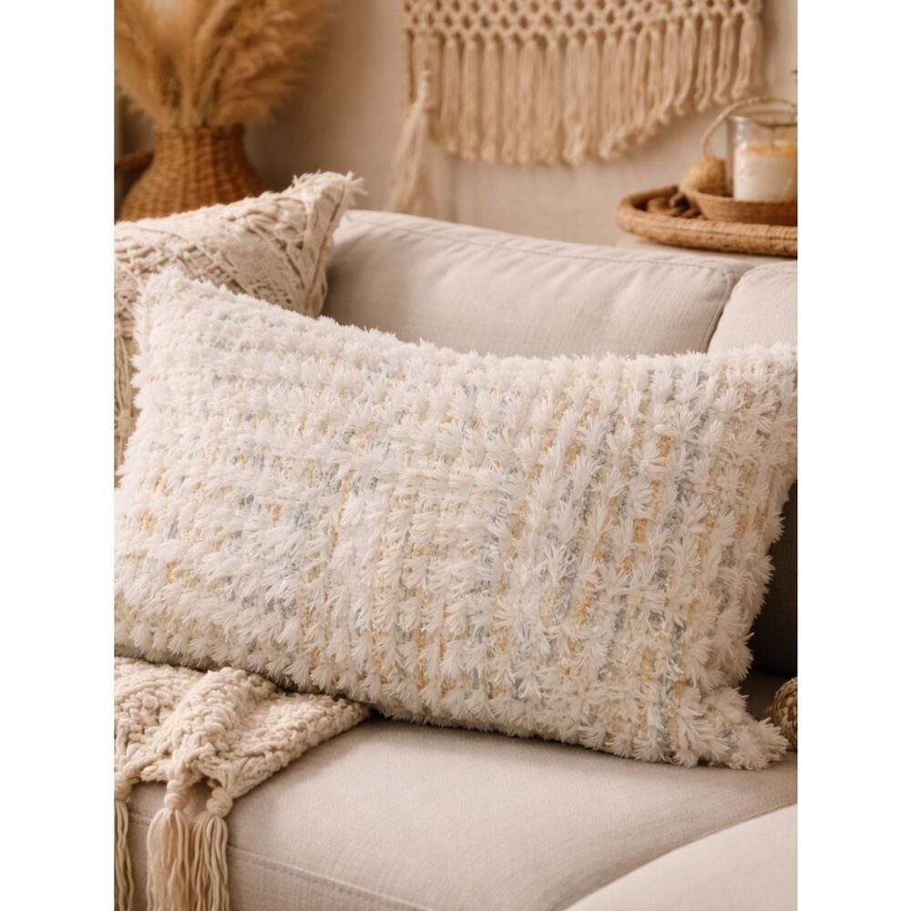 Bohemian Style Textured Ivory & Cream  Throw Pillow Cover New